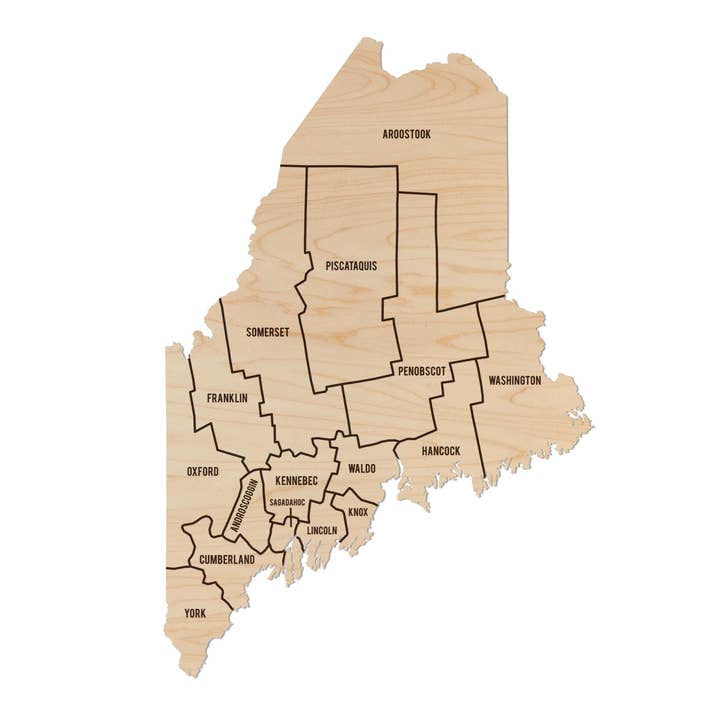 Maine County Map Wall Hanging - Crafted from Cherry or Maple Wood for wholesale by LazerEdge