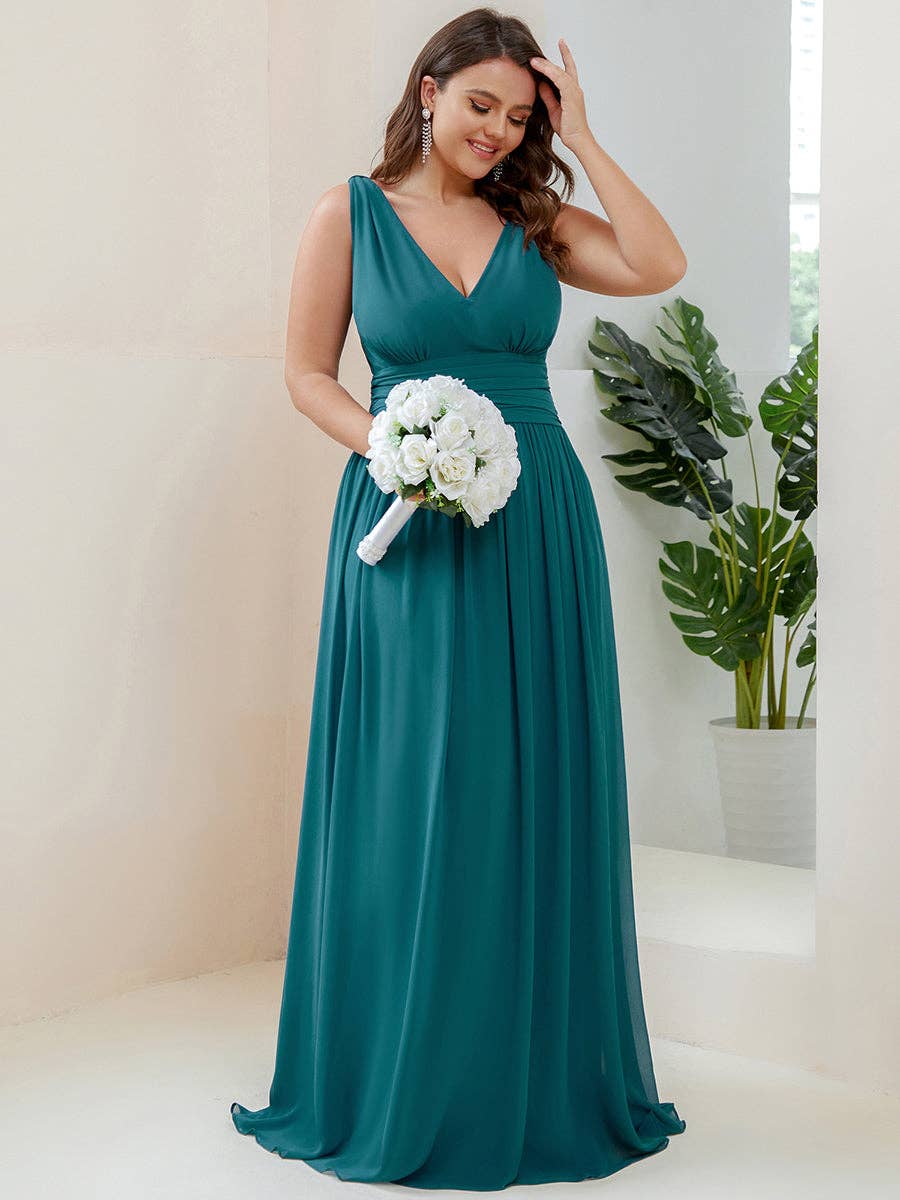 Ever-Pretty - Wholesale Formele jurk - Dames - Maxi avondjurk in plusmaat met dubbele V-hals15
