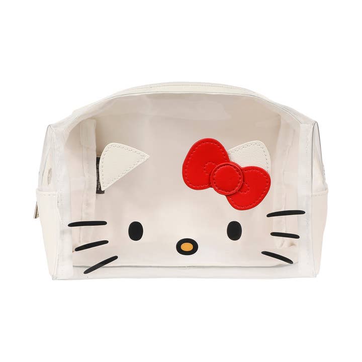 Bioworld Merchandising - Wholesale Makeup/Cosmetic Bag - Sanrio Hello Kitty Face Cosmetic Bag with 3D Bow and Zipper Closure0