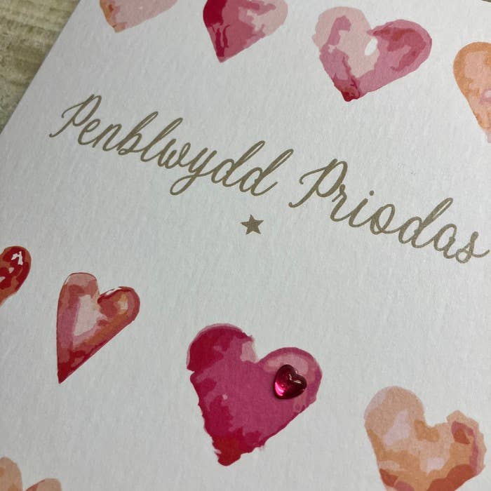 White Cotton Cards - Wholesale Anniversary Card - 6 X Welsh - Hearts Anniversayr Card (W-D307)1