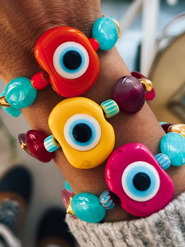 Braccialetti estivi arcobaleno con grandi occhi, bracciali in agata e giada per la vendita all'ingrosso da parte di Goupi