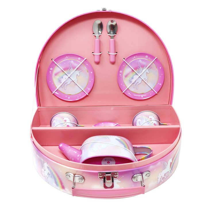 Pink Poppy USA - Wholesale Toy Feeding Set - Kids - Unicorn Dreamer 9 Piece Tin Tea Set in Carry Case1