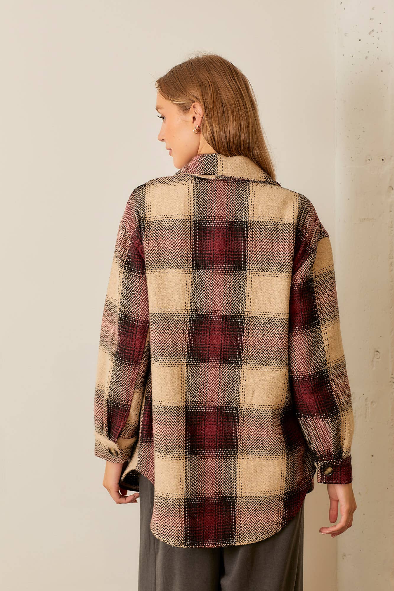 Polagram by Wellmade USA - Vente Veste – femme - VESTE À CARREAUX À COL BOUTONNÉ7