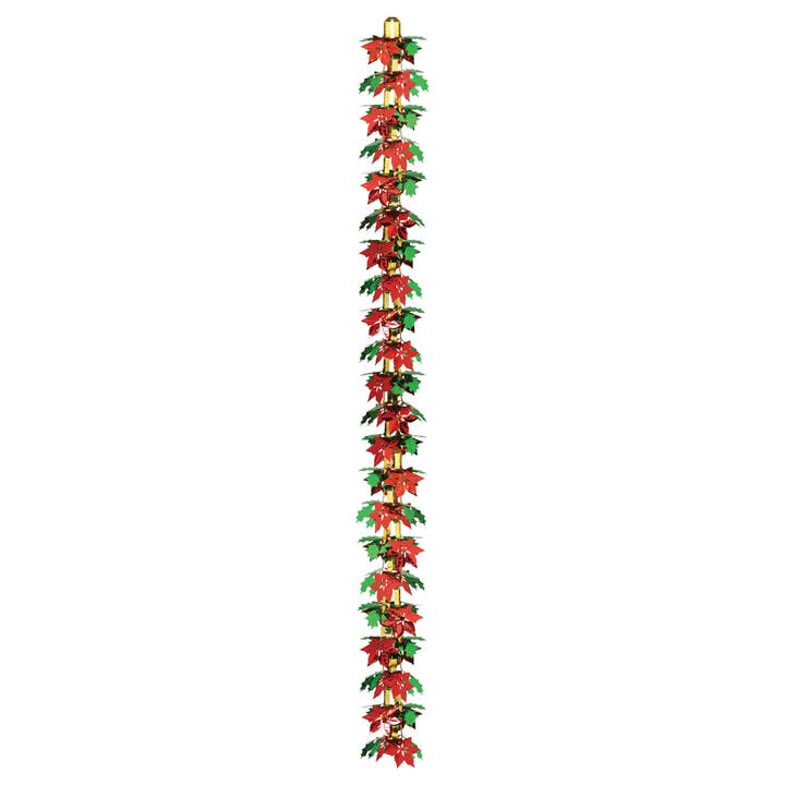 Beistle - Wholesale Bunting/Garland - Poinsettia & Holly Metallic Chain Garland, 12" x 9'0