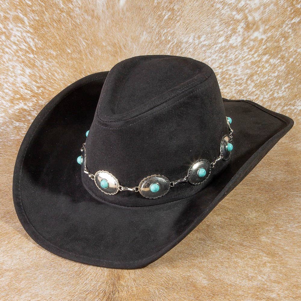 Collections by Fame Accessories - Wholesale Cowboy Hat - Women's - Turquoise Western Concho Chain Cowboy Hat9