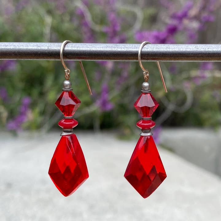 Owen Glass Collection - Wholesale Dangle Earrings - 564 - BRIGHT RED EARRINGS, GLASS AND AUSTRIAN CRYSTAL1