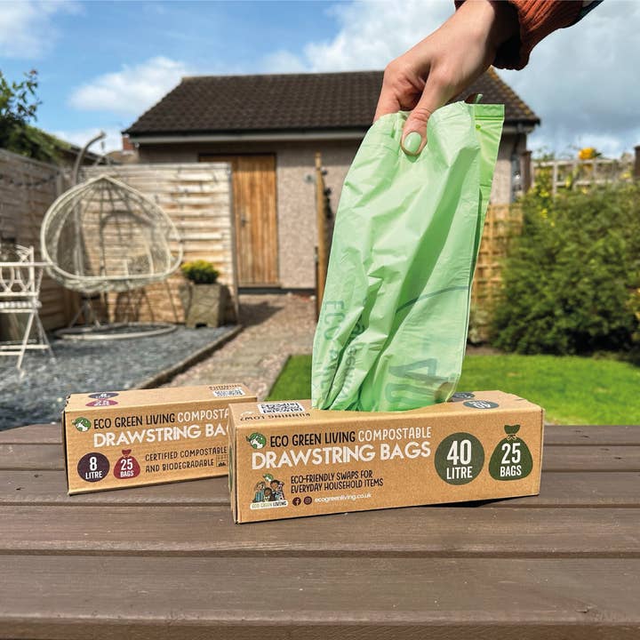 Eco Green Living - Wholesale Trashcan/Trash Bin - Compostable Drawstring Bin Bags | 40 Litre (25 bags)1