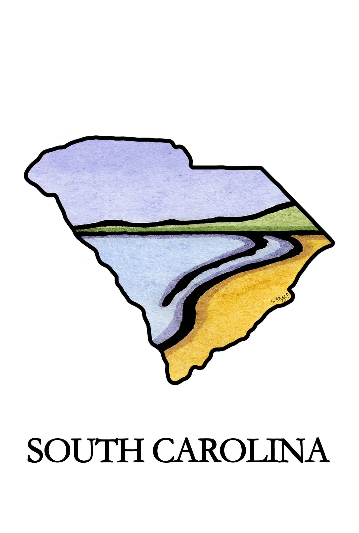 Sarah Angst Art - Wholesale Postcard - Custom Name Dropped State Postcards - Pack of 10020