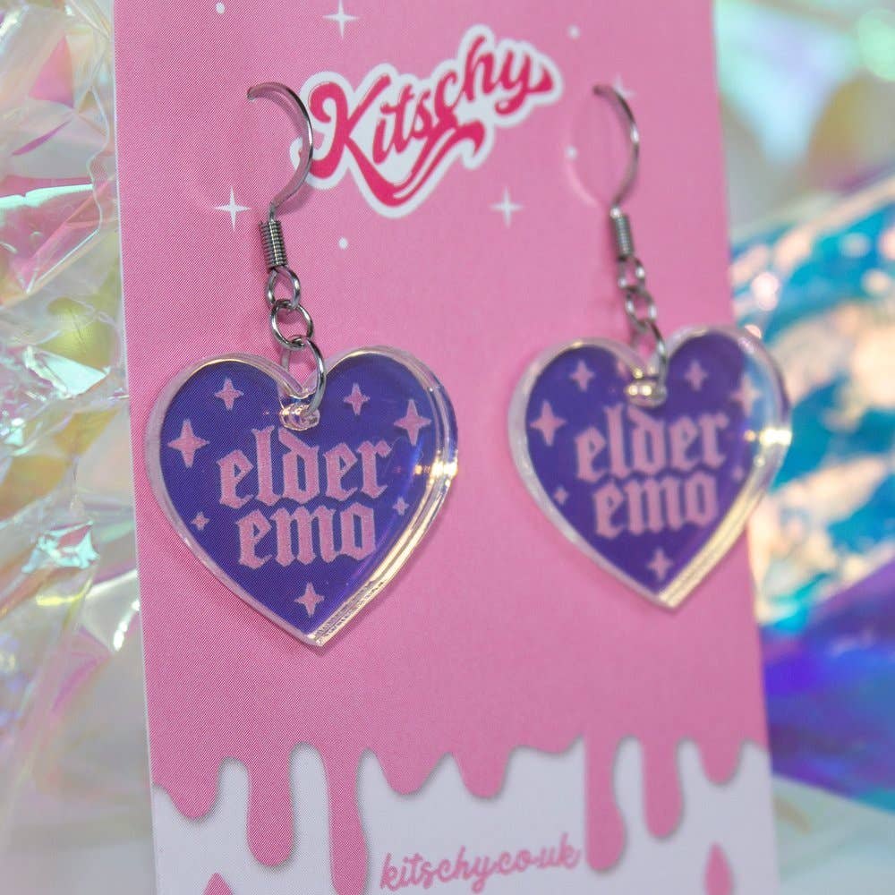 Kitschy - Wholesale Dangle Earrings - Elder Emo Iridescent Heart Earrings5