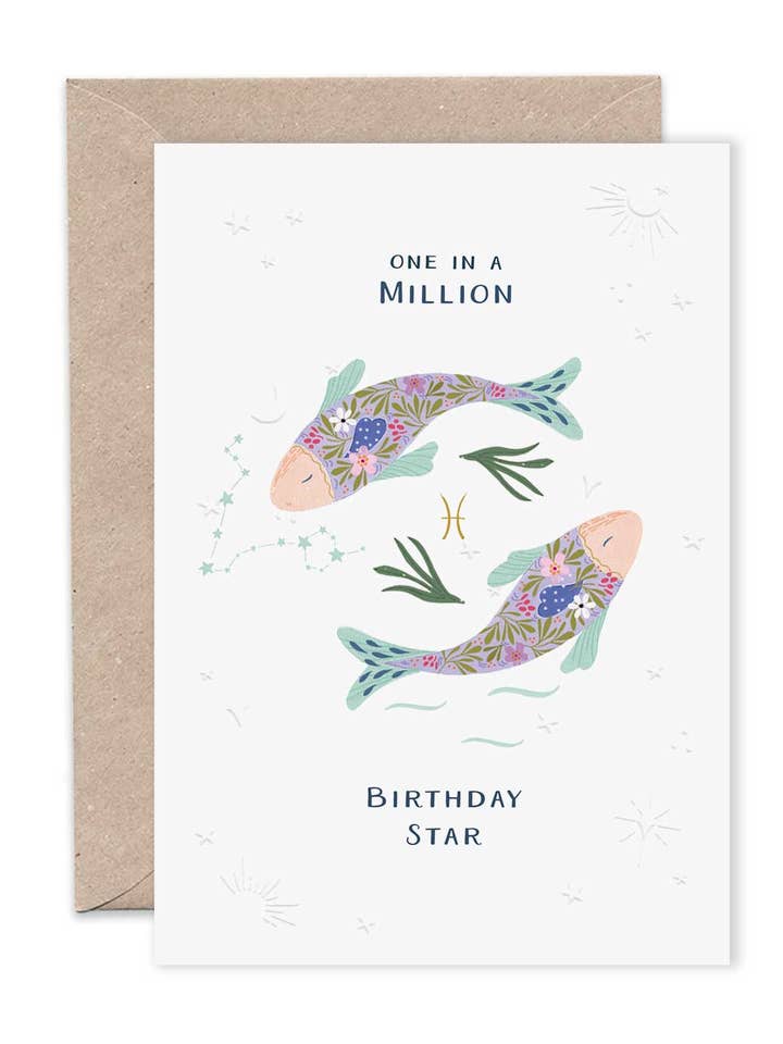 Zodiac födelsedagskort | Fiskens stjärntecken | Astrologikort för wholesale av Emma Bryan Design