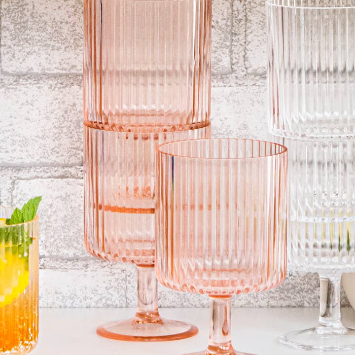 Pink Mesa Stacking Wine Goblet, Pink,15 oz ,Set of 6 for wholesale on Faire