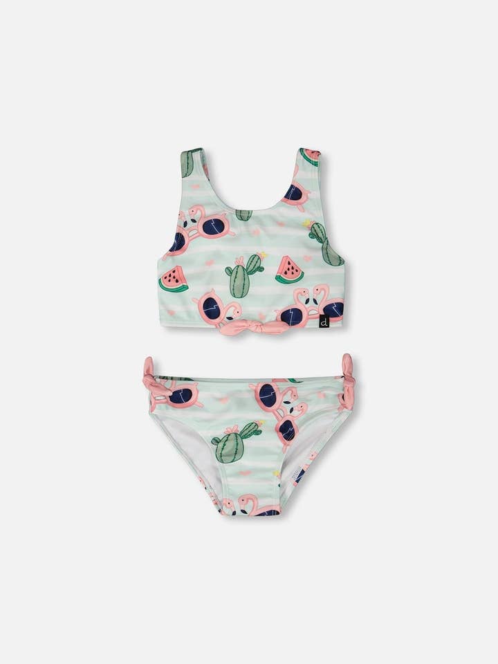 Two-Piece Swimsuit Blue Flamingo And Cactus Print for wholesale by Deux par Deux