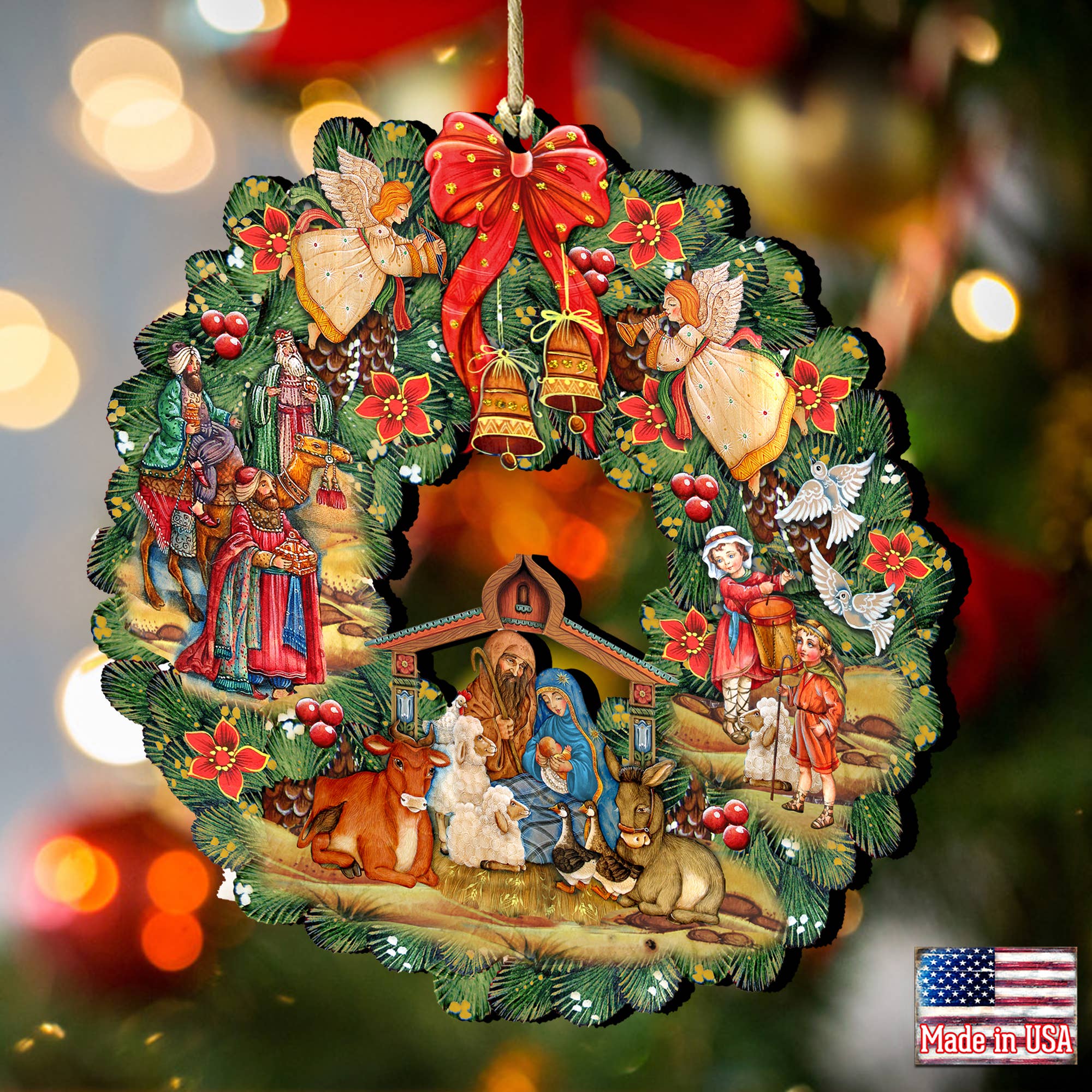 Designocracy - Wholesale Ornament - Nativity Wreath Wood Ornament G.DeBrekht Inspirational1