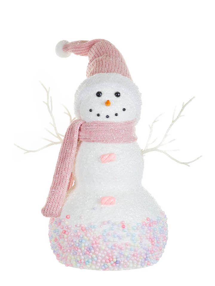 Weiße/rosa Schneemannfigur mit mehrfarbiger Dekoration für den Großhandel von Starlight Collection