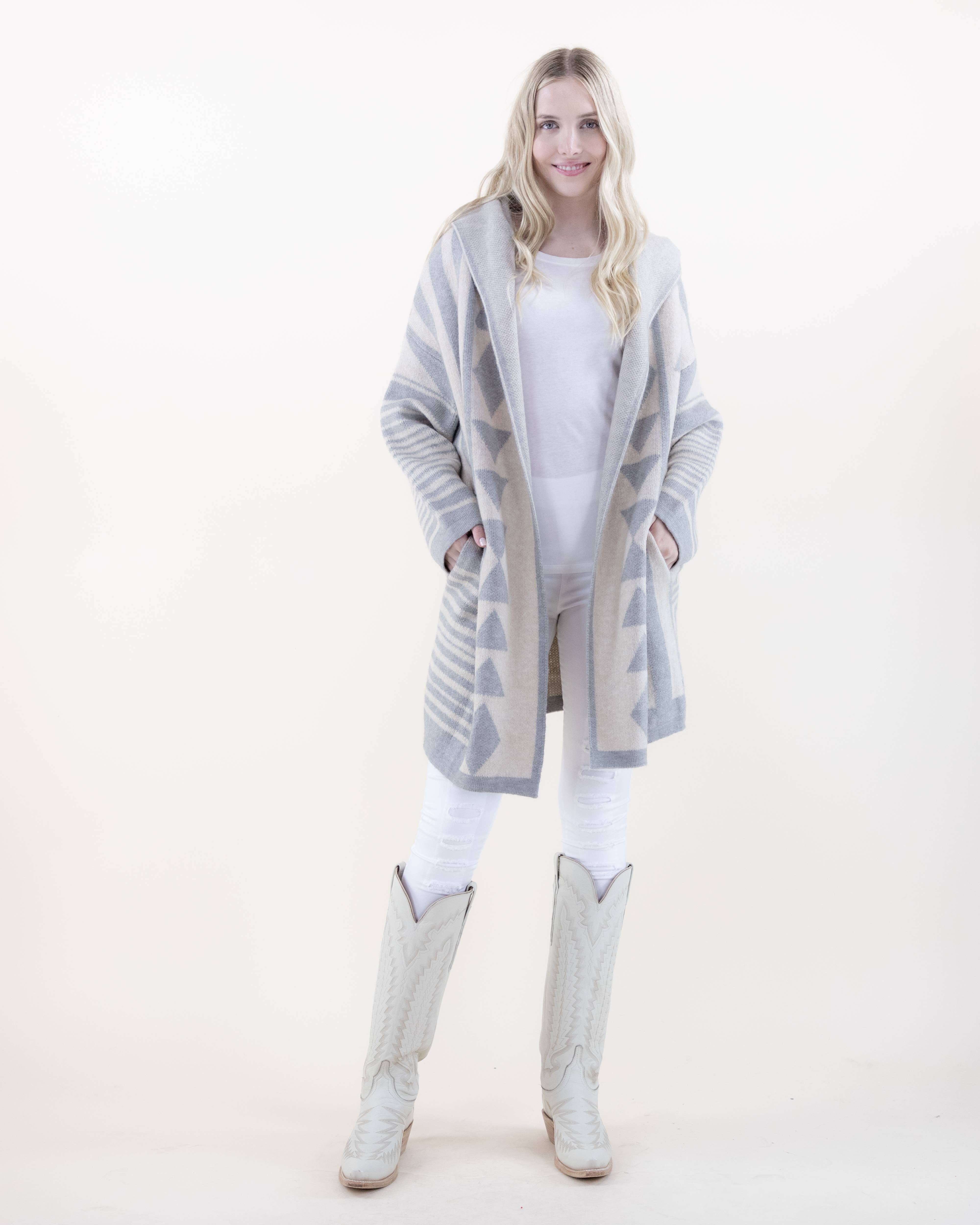 Original USA - Wholesale Cardigan - Women's - Comfy & Oversized Geometric Hooded Cardigan8