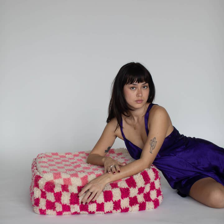 Voyage - Venta al por mayor Puf - Puf otomano marroquí cuadriculado hecho a mano29