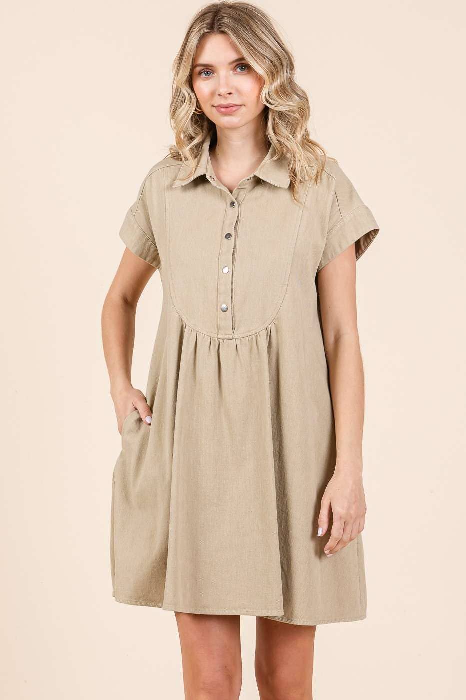 mittoshop – Engroshandel Kjole - Dame – TWILL KORTÆRMET MINIKJOLE MED KRAVE14