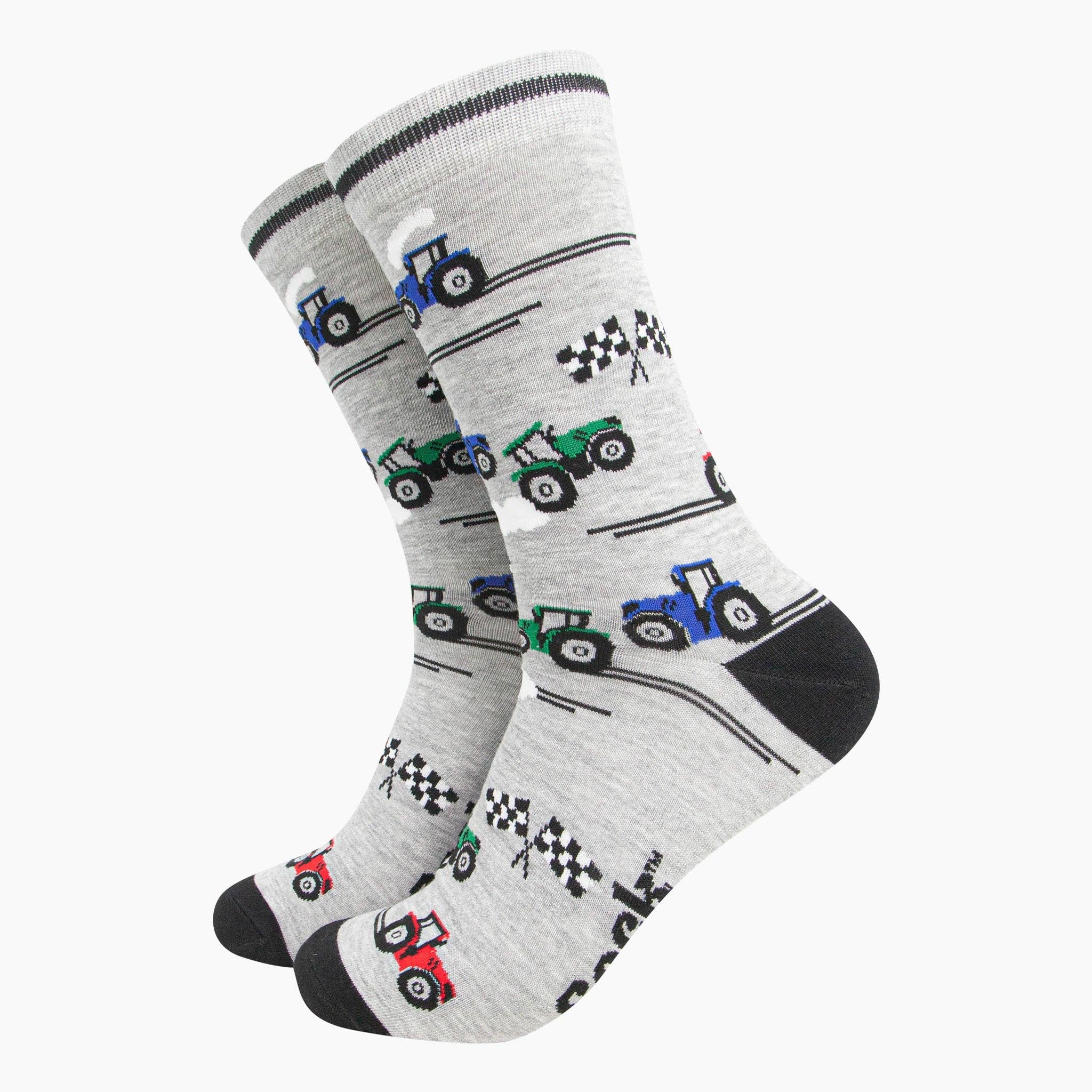 Sock Talk - Wholesale Socks - Men's - Men's Bamboo Socks - Grey, Tractor Racing0