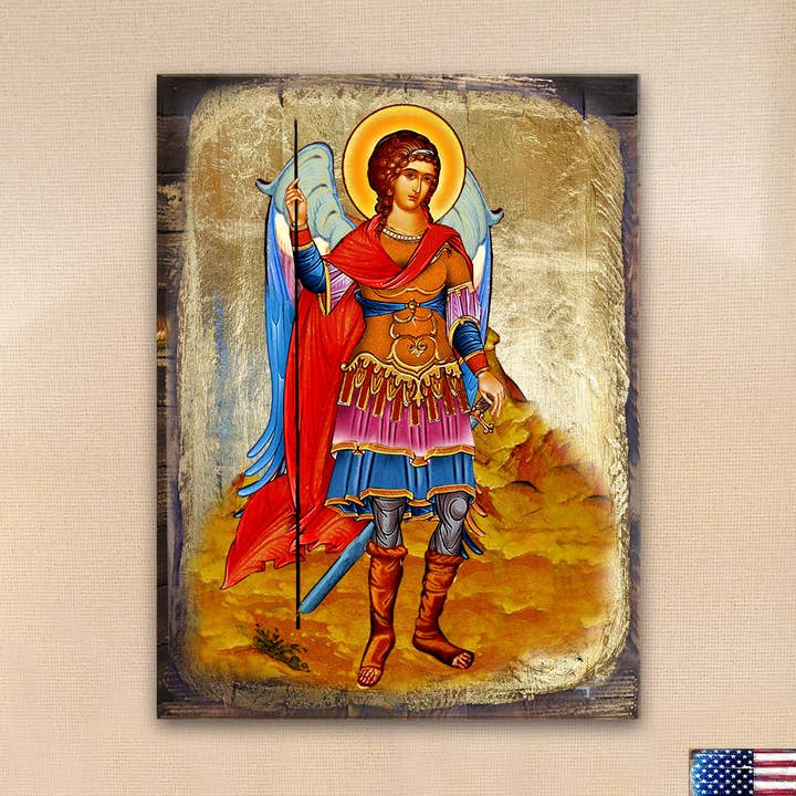 Icono de San Miguel Arcángel | Placa Artística | Artesanía en Madera para venta al por mayor de Designocracy