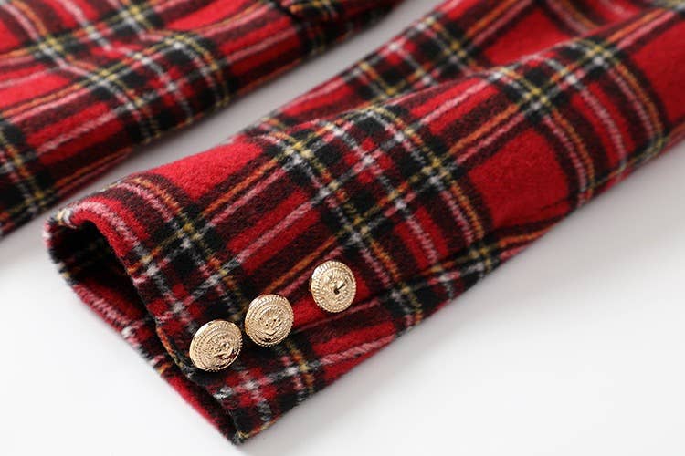 Red BL037 Double Breasted Tweed Elegant Suits Plaid Blazer for wholesale on Faire6