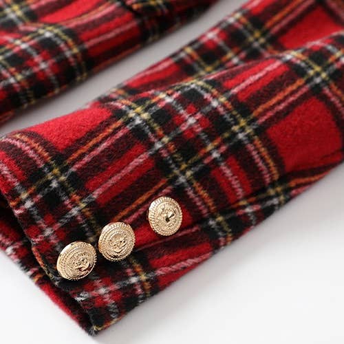 Red BL037 Double Breasted Tweed Elegant Suits Plaid Blazer for wholesale on Faire6