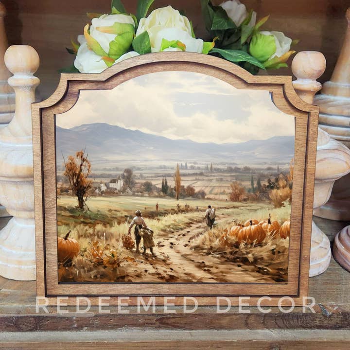 Redeemed Decor – Großhandel Tischdeko – Provinzielles Kürbisfeld gerahmte Kunst0