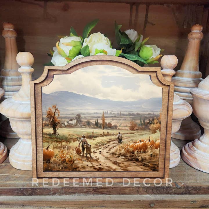 Redeemed Decor - Wholesale Decorative Tabletop Object - Provincial Pumpkin Field Framed Art
