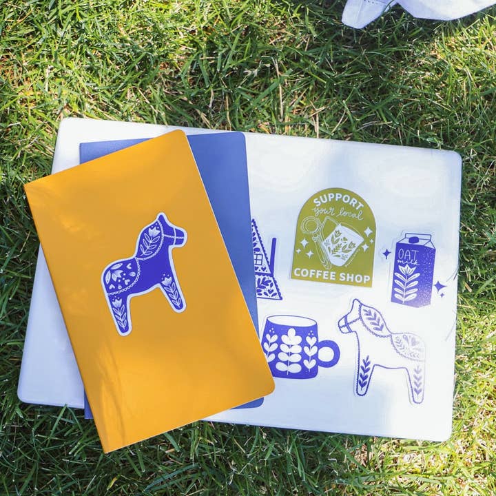 Nordic Nicole β wholesale Sticker β Swedish Dala Horse Sticker (Blue)5