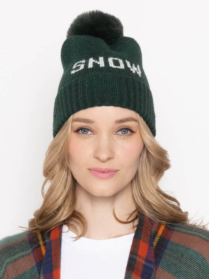 Snow Verbiage Faux Fur Pom Beanie for wholesale by Do Everything In LoveĀ®