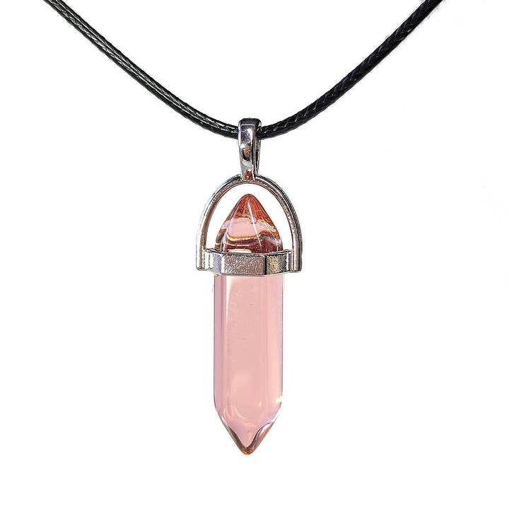 Clear Light Pink Glass Hexagonal Pointed Pendant Necklace for wholesale by Stylish Jewelry Supply