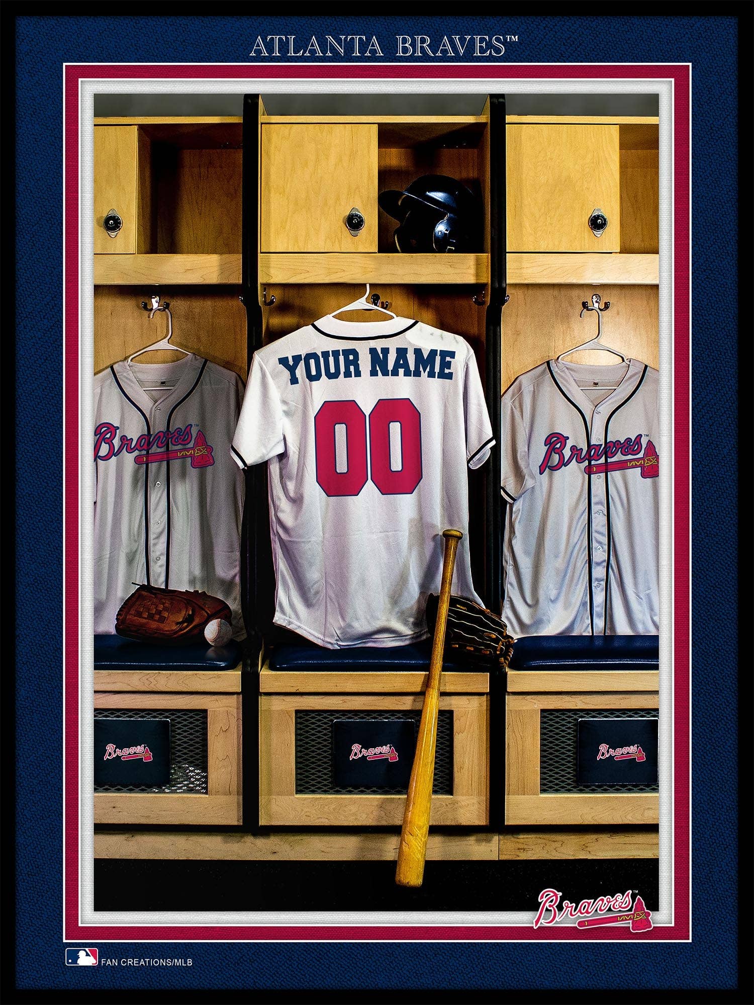 Fan Creations – wholesale Art print – Atlanta Braves Locker Room Single Jersey 12x160