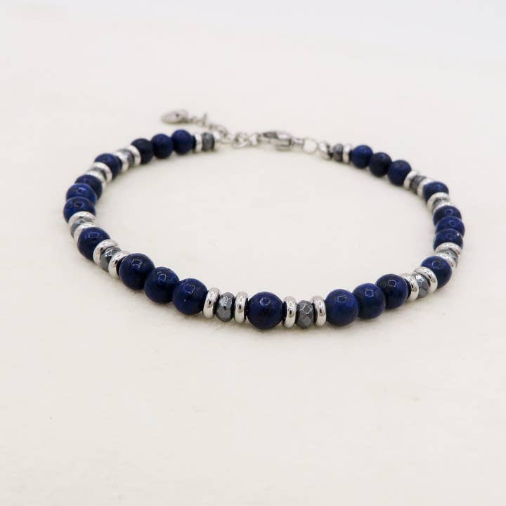 Bracciale uomo perle lapislazzuli + nodini ACCIAIO INOSSIDABILE for wholesale on Faire2