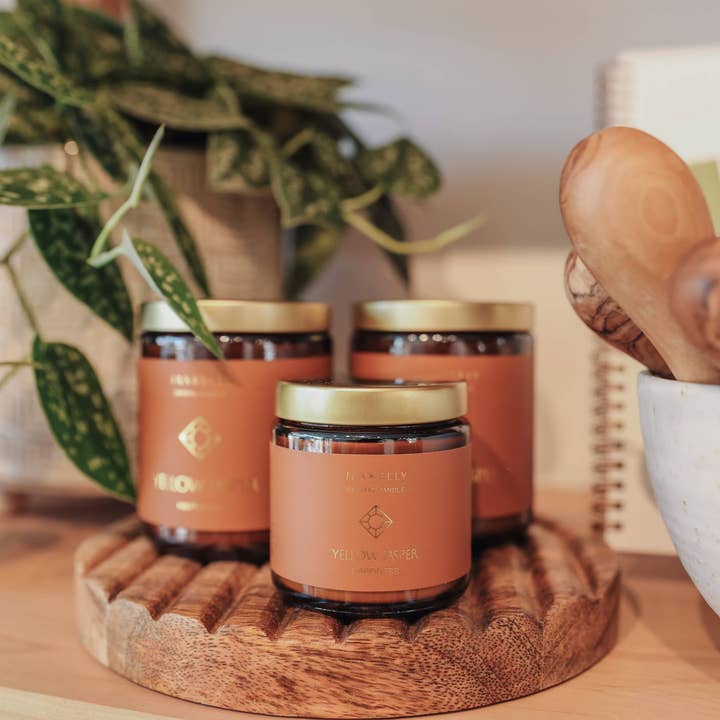 JaxKelly Candles - Wholesale Jar/Filled Candle - 4oz Amber Crystal Candles - Yellow Jasper - Happiness5
