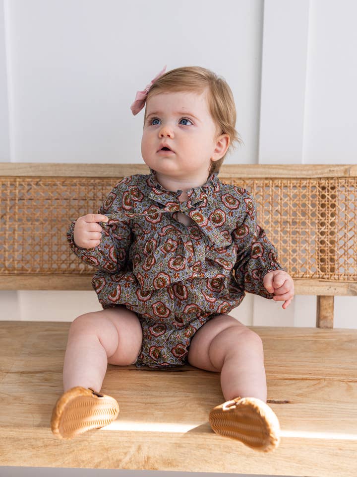 Yo Baby - Wholesale Jumpsuit - Baby - Grey Floral Printed Long Sleeve Baby Romper1