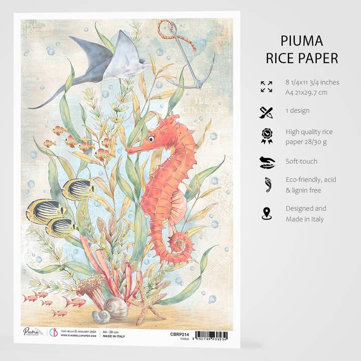 Ecstasy Crafts Distributing - Wholesale Craft Supplies - Ciao Bella Rice Paper A4 The Seahorse2