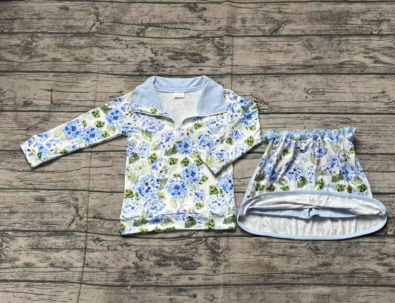 Aier Wholesale - Wholesale Top & Short Set - Kids - Baby Girls Blue Flowers Athletic Active Wear Top Shorts Skirts Clothes Sets2