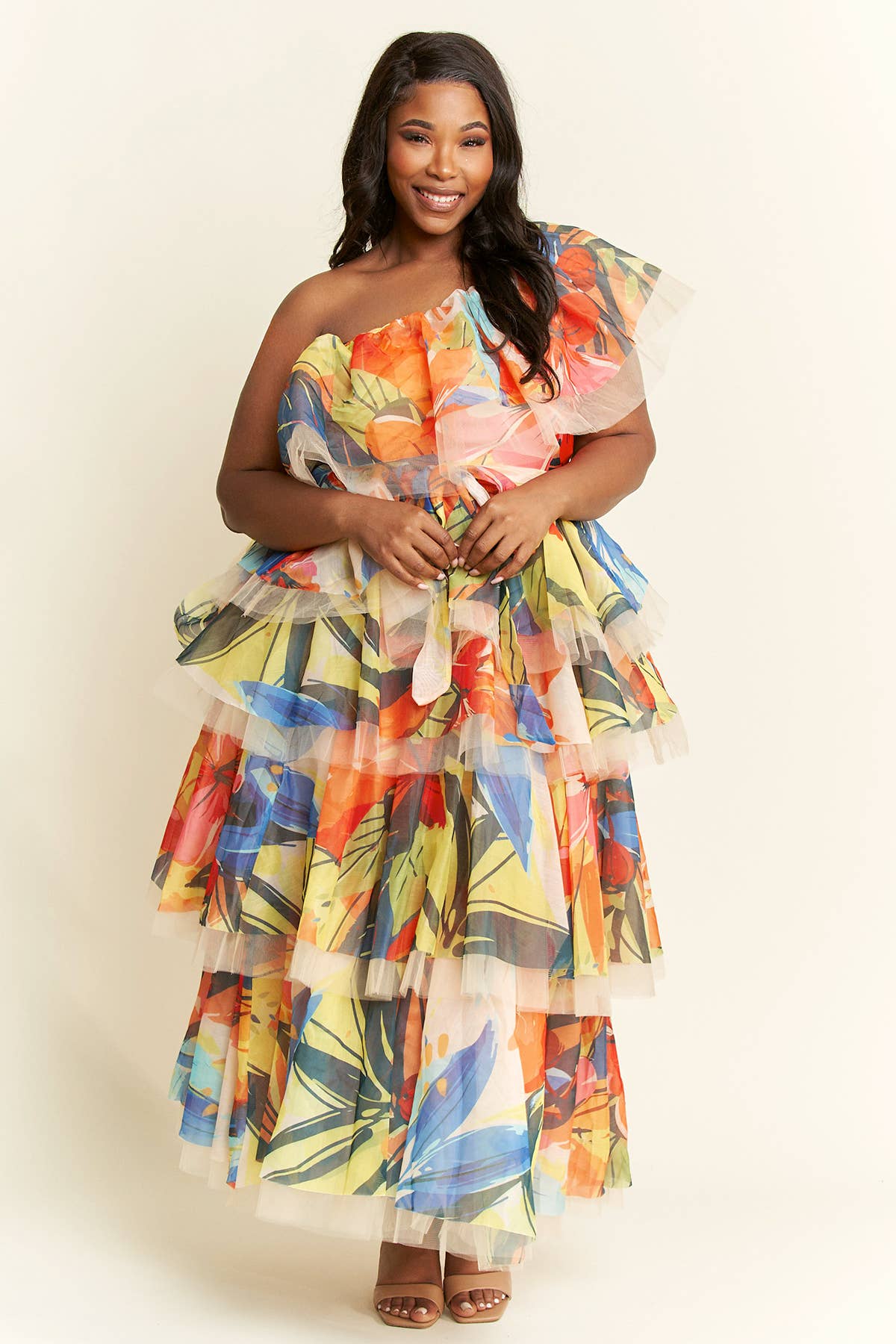 Namatt Design - Wholesale Top & Skirt Set - Women's - Plus One-Shoulder Ruffle Top & Maxi Ruffle Skirt Set16