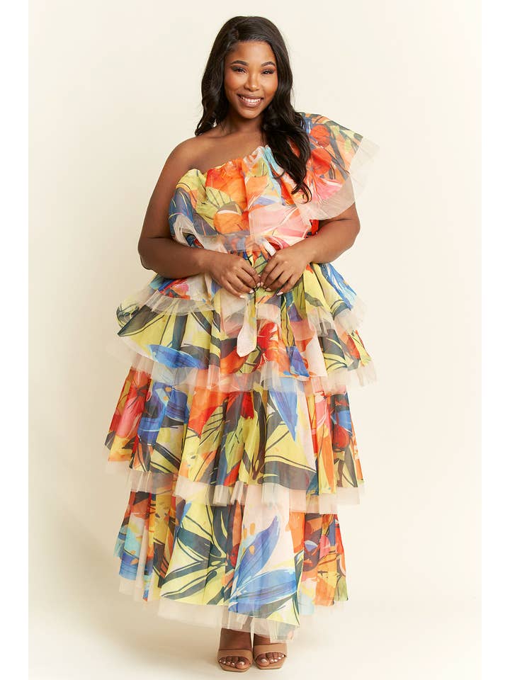 Namatt Design - Wholesale Top & Skirt Set - Women's - Plus One-Shoulder Ruffle Top & Maxi Ruffle Skirt Set16