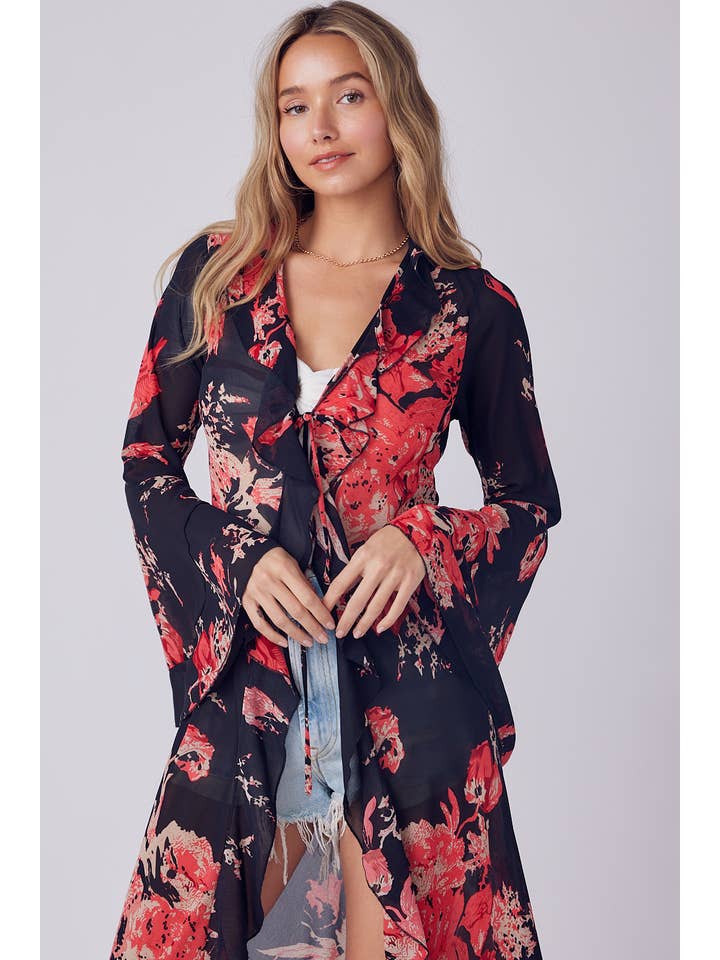 Bluivy - Wholesale Kimono - Women's - FLORAL PRINT RUFFLE KIMONO8