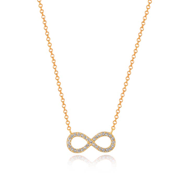 Infinity 18K yellow gold diamond necklace for wholesale by Leaf Jewelry
