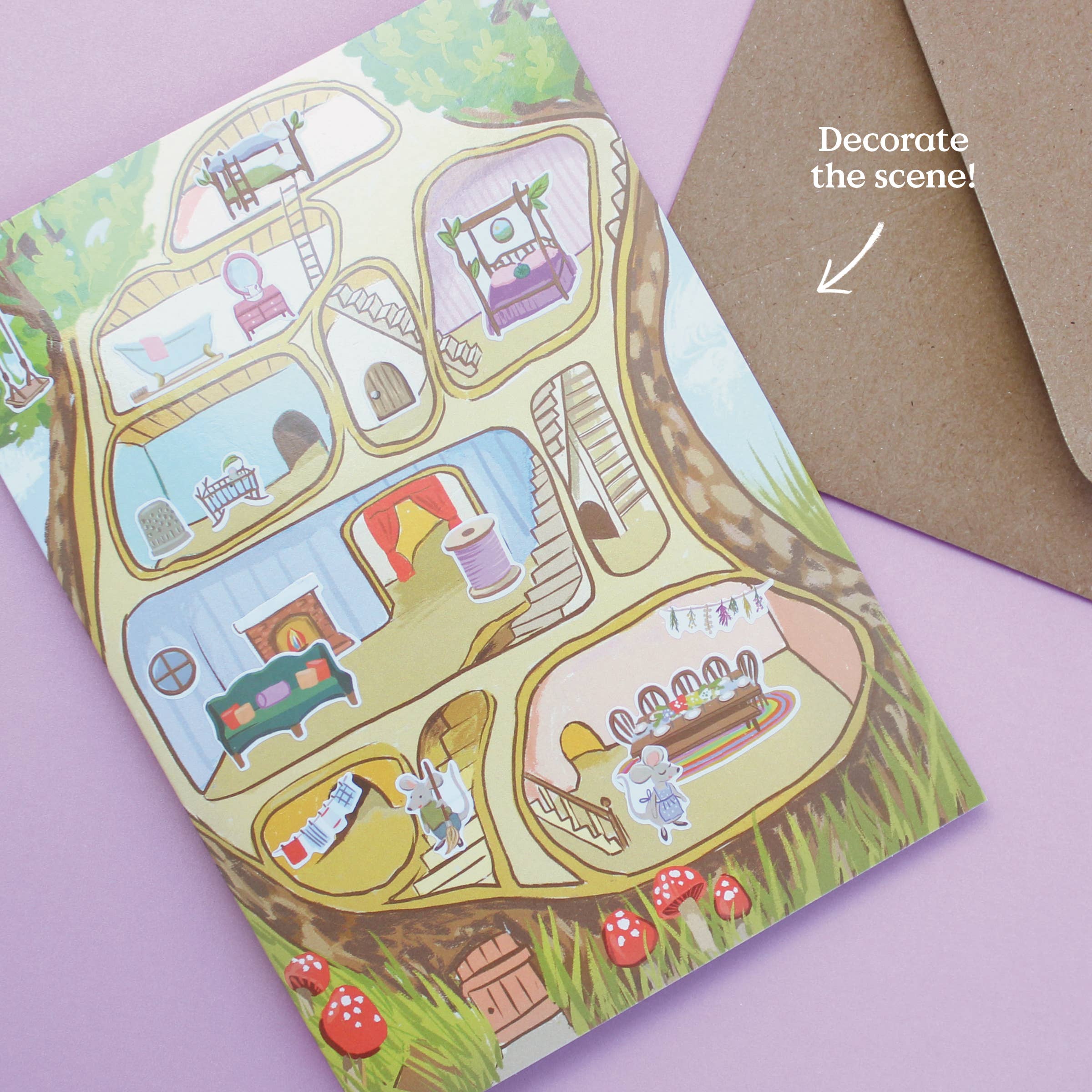 Inklings Paperie - Wholesale Everyday Greeting Card - Sticker Scene Card - Mouse House7