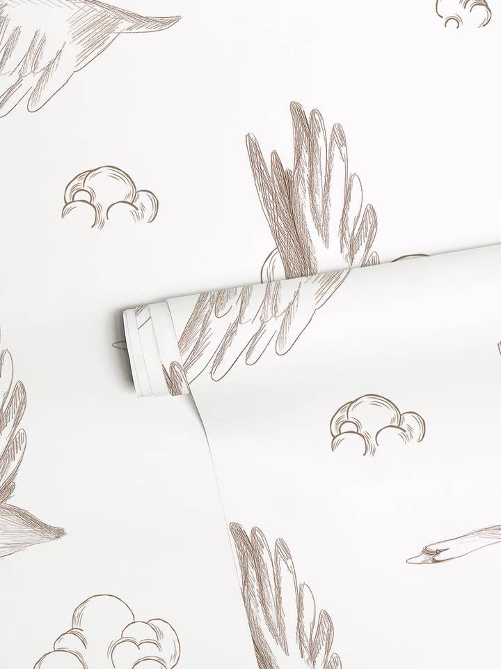 NATURAL - Échantillon papier peint oies et nuages sépia for wholesale by LILIPINSO