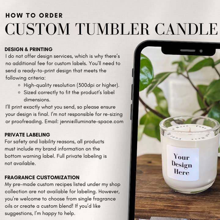 Illuminate Space - Wholesale Jar/Filled Candle - Custom Large Glass Tumbler Candle