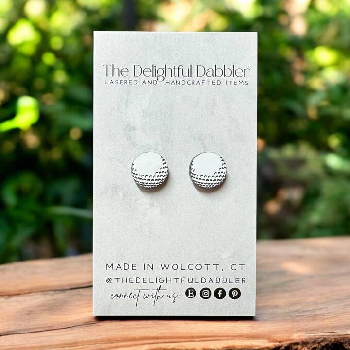 Golf ball stud acrylic earrings for wholesale by The Delightful Dabbler LLC
