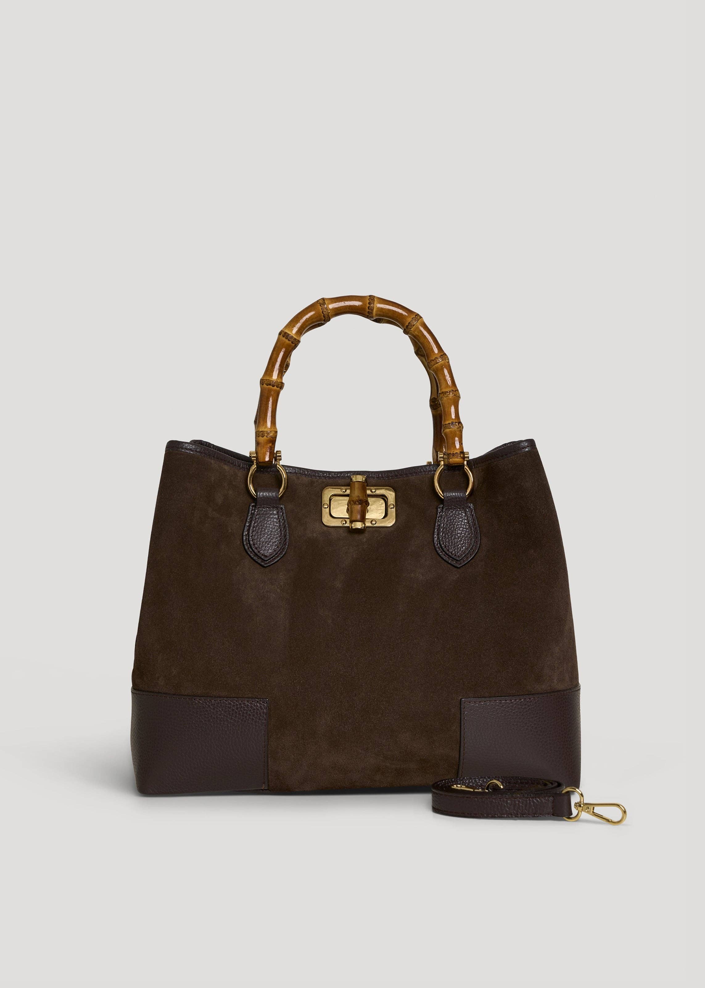 Voemièn – wholesale Top handle bag – women's – Bamboo Babe Bag in Dark Brown Suede and Leather2