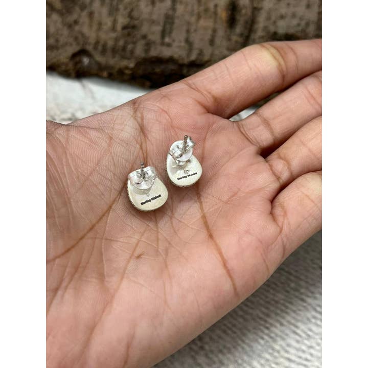 Nizhonitradersllc - Wholesale Stud/post earrings - Handmade Sterling Silver Number 8 Turquoise Post Earrings with Signed Nizhoni4