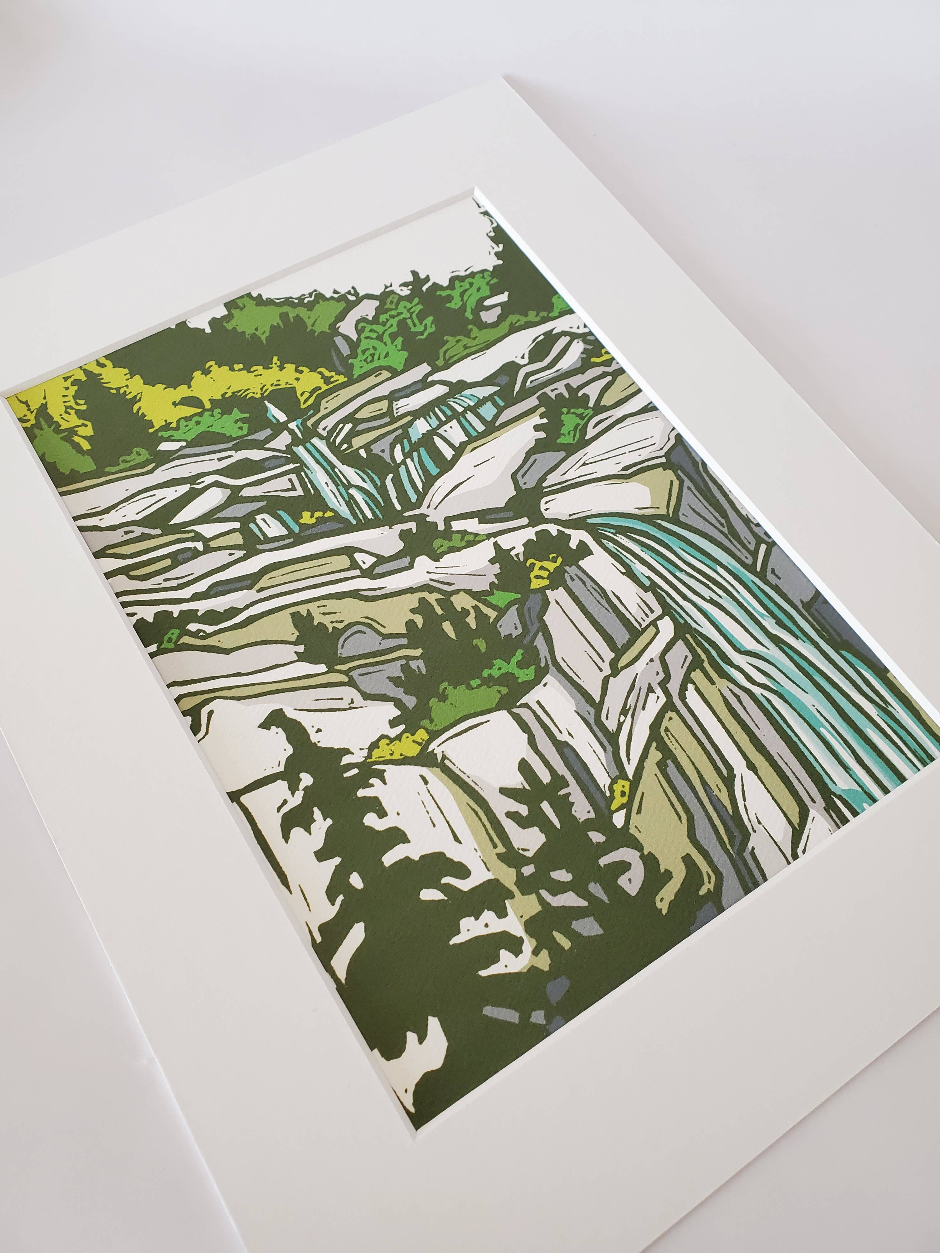 Little Green - Wholesale Art Print - Mountain Waterfall Landscape Matted Art Print 8.5x113