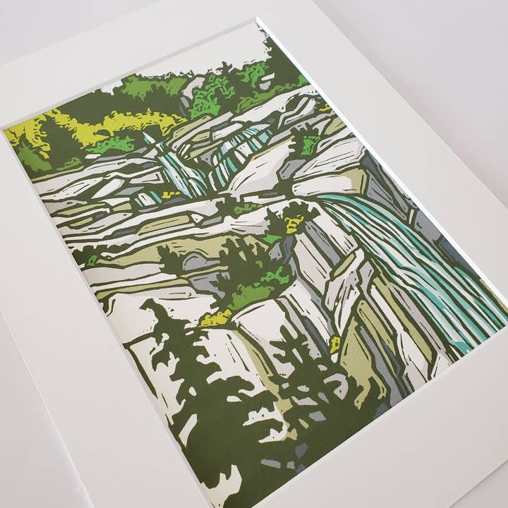 Little Green - Wholesale Art Print - Mountain Waterfall Landscape Matted Art Print 8.5x113