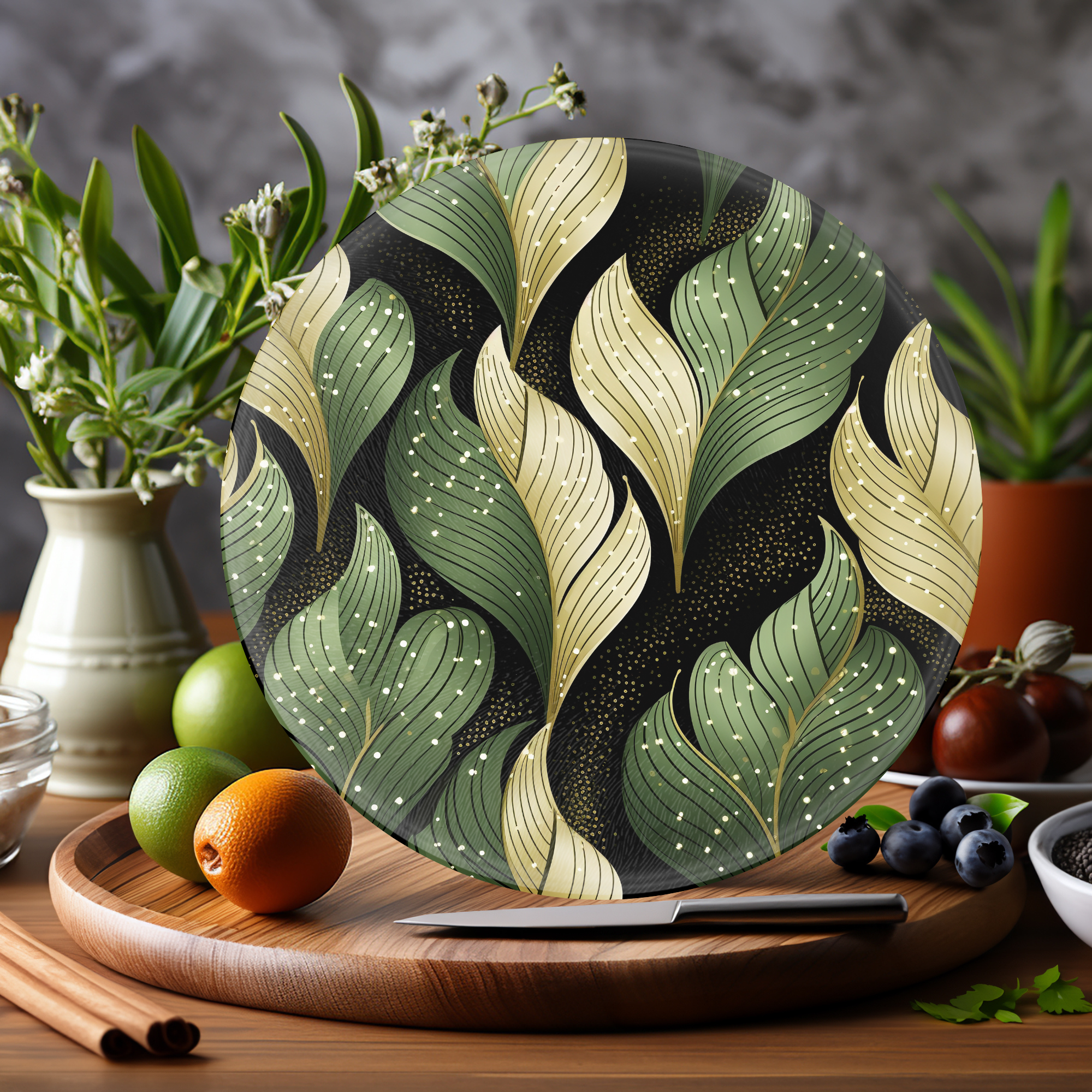 Fernville Creations - Wholesale Cutting Board - Abstract Leaves, Tempered Glass, Charcuterie Board4
