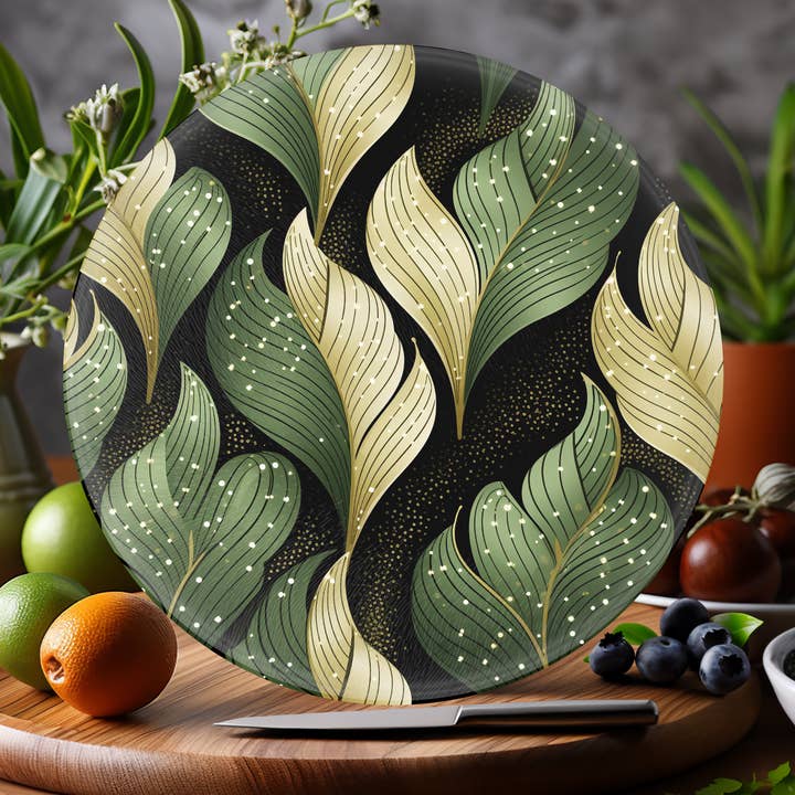 Fernville Creations - Wholesale Cutting Board - Abstract Leaves, Tempered Glass, Charcuterie Board4